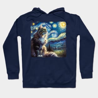 Domestic Medium Hair Starry Night Inspired - Artistic Cat Hoodie